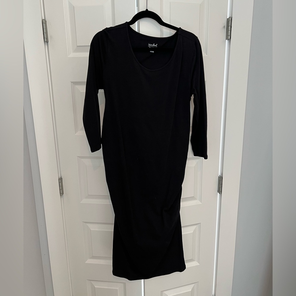 Bodycon Isabel Maternity basic black dress with 3/4 sleeve